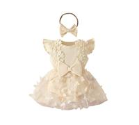 Générique Robe Fille Bébé Été Nouveau-né Manches Volantes Broderie Fleurs Tulle Jupe Ourlet Côtes Body Maille Polyester (3M-18M)