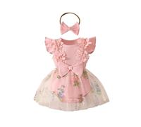 Générique Robe Fille Bébé Été Nouveau-né Manches Volantes Broderie Fleurs Tulle Jupe Ourlet Côtes Body Maille Polyester (3M-18M)