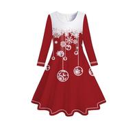 Générique Robe Fille Chic et Elegant Robe de Princesse de fête à Manches Longues pour Enfants en Bas âge,Filles,imprimé Arbres noël,(Red,4-5 Ans)