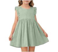 Générique Robe Fille D'Été Décontracté Robes Mi-Longue Dress Coton Robe Élégant Robe Respirant Vêtements A-Line Robes Chic Kleid Funky Vêtement Mode Robes Ample Dress Vert 120