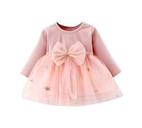 Générique Robe Fille Enfant Manches Longues Patchwork Nœud Étoiles Côtes Assemblage Tulle Princesse Design Détaillé(80)