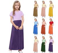 Générique Robe Fille Été Vêtements à Manches Courtes Robes Élégant A-Ligne Dress avec Poches Robe Funky Mode Vêtement Color Block Haut Décontracté Mes Commandes Violet, 13 Ans