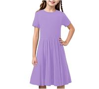 Générique Robe Fille Été Vêtements Robes Couleur Unie à Manches Courtes Dress A-Ligne Robe Mi-Longue Funky Haut Décontracté Mode Vêtement Élégant Hauts Mes Commandes Passées Violet, 4 Ans