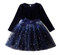 Générique Robe Fille Noel Robes Enfant Fille en Velours à Manche Longue Bowknot Noel Hiver Robe Princesse Elegant Tutu Jupe Partie Anniversaire Mariage HabilléE Ceremonie 2-7 Ans (01 Blue, 2-3 Years)