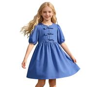 Générique Robe Fille Princesse Robe d'été décontractée pour Petites Filles,Manches Bouffantes et nœud Papillon,Couleur Unie,Manches Courtes,idéale pour Les fêtes.Parfaite Les Petites Filles.