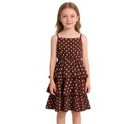 Générique Robe Fille,Robe De FêTe Fille,Robe d'été à Pois pour Adolescentes, avec Ceinture à Nouer à la Taille. (Brown, 3-4 Years)