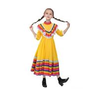 Générique Robe Fille,Robe De Princesse Fille,Costume de Fille Mexicaine à Manches Longues, Robe de Princesse Multicolore pour Halloween, Robes de soirée dansante (Yellow, 7-8 Years)