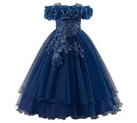 Générique Robe Fille,Robe Fille 12 Ans,Robes élégantes pour Filles, idéales pour Un Mariage décontracté ou Une soirée, avec épaules dénudées et Jupe Tutu, pour Les 7 à 12 Ans. (Dark Blue, 7 Years)