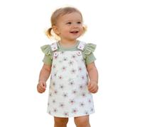 Générique Robe Fille sans Manches Ensemble d'Été pour Filles Barboteuse Unie Mignonne avec Salopette à Imprimé Floral, Deux Pièces (Green, 6-9 Months)