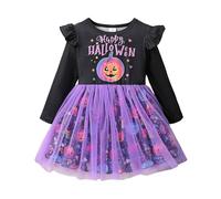 Générique Robe Fille Tenues d'halloween pour Filles,Ensemble Robe Tutu en à imprimé Dessin animé Mignon avec Haut à Manches Citrouille pour Les fêtes et Les Vacances
