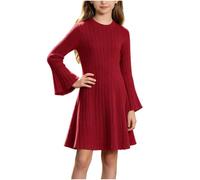 Générique Robe Fille Tricot Manches Évasées Col Rond Automne Hiver 5-15 Ans | Robe pull fille maille côtelée, manches évasées, col rond, coupe trapèze, école, anniversaire, Noël, hiver, 5-15 ans