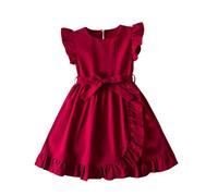 Générique Robe Fille Vêtements Manches Flottantes Dress Classique A-Ligne Robes Couleur Unie Vêtement Respirant Dress Funky Chic Vêtement Mignon Loose Robe Vente Flash du Jour Et Soldes Rouge, 4 Ans