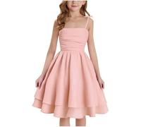 Générique Robe Filles Été Robe de Soirée et Bal pour Ado Modèle A-Ligne sans Manches Robes Princesse Élégante à Bretelles Robes Bustier Mi-Longue Décontractées Chic pour Filles 7-16 Ans