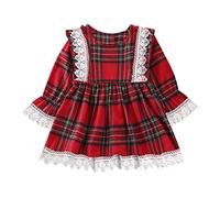 Générique Robe Filles,Toddler Girls Christmas Long Sleeve Lace Plaid Prints Dress Xmas Party Dresses (Red 12-18 Months)