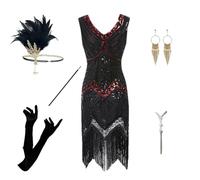 Générique Robe Flapper à Franges et à Sequins des Années 1920 avec Un Ensemble d'accessoires des années 20 pour Femme Robe Années Folles Femme Annee 20