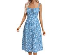 Générique Robe Fleurie Femme Chic et Elegant Longue Bleue Bretelles Moulante Ample Confortable Respirante pour Ete Plage Vacances Sorties Bohème Mariage Invitée Cérémonie Grande Taille