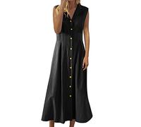 Générique Robe Fluide Femme - Robe Moulante Femme - Robe Trapèze D'Été Robe Midi Décontractée sans Manches Robe D'Été Ample À Boutons Robe De Soirée Swing