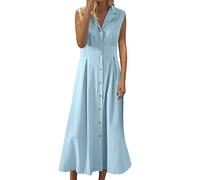 Générique Robe Fluide Femme - Robe Moulante Femme - Robe Trapèze D'Été Robe Midi Décontractée sans Manches Robe D'Été Ample À Boutons Robe De Soirée Swing
