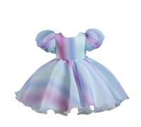 Générique Robe Formelle Fille Princesse - Jupe Pouf de mariée, Manches Bouffantes et Noeud à la Taille pour 100 Jours ou cérémonie.（Bleu Ciel,5-6 Ans）