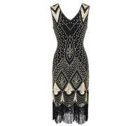 Générique Robe Gatsby Femme Robe Flapper Charleston Pailletée avec Frange Années 20 Vintage Robe de Soirée Cocktail Col V Rétro sans Manche manières