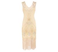 Générique Robe Gatsby Femme Robe Flapper Charleston Pailletée avec Frange Années 20 Vintage Robe de Soirée Cocktail Col V Rétro sans Manche manières
