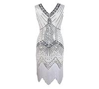 Générique Robe Gatsby Robe de soirée Robe des années 20 pour Femme - Robe du Gatsby Le Great Gatsby - Col en V - Costume de Carnaval à Paillettes - Robe de Cocktail Paillettes Femme