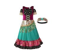 Générique Robe Gitane Enfant Bébé Fille Printemps Été Imprimé Cosplay Bohème Manches Courtes Scintillantes Bandeau Danse Performance Flamenco Parent Enfant Robe pour Enfant(Red, 4-6 Years)