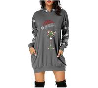 Générique Robe Grande Taille Femme,Robe à Capuche à Imprimé Verre De Vin Happy Christmas (Grey M)