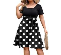 Générique Robe Grande Taille Taille Empire Femme Ete Boheme Chic Robes D'Été À Manches Courtes À Col Rond Fleurie Qui Cache Le Ventre Wrap Taille Dress Mi Longue Décontractée
