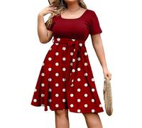 Générique Robe Grande Taille Taille Empire Femme Ete Boheme Chic Robes D'Été À Manches Courtes À Col Rond Fleurie Qui Cache Le Ventre Wrap Taille Dress Mi Longue Décontractée
