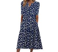 Générique Robe HabilléE Femme - Robe décontractée à Manches Courtes et col en V Robes Poches Robe décontractée à Boutons Floraux pour Femmes Robe Long