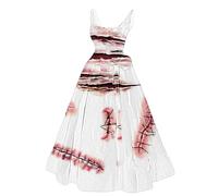 Générique Robe Halloween Déguisements Femmes Chic Elegant Sleeveless avec Imprimé Sanglant Halloween Longue Robes Occasionnelles Effrayant Medievale Dress De Soiree Jupe