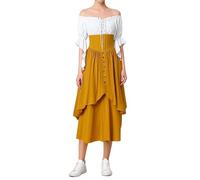 Générique Robe Halloween Femme Gothique Médiévale - Robe Longue Cosplay RENAISSANCE avec Épaules Dénudées et Lacets - Manches Cloche (Yellow, XXXL)