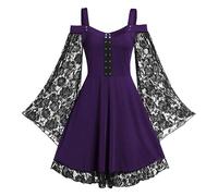 Générique Robe Halloween Femme Lâche Volants Médiévale Princesse Costume De Bal Fun Château Imprimé Carnaval Violet S