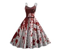 Générique Robe Halloween Femme Tachée De Sang Costume Sanglant Robe de FêTe et Cocktail avec Imprimé Sanglant