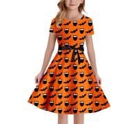 Générique Robe Halloween Fille,Tenue 2 Ans Tutu Princesse Fille 10 Ensemble De Costumes D’Halloween pour Enfants Sorcière 9 Déguisement Costume Cosplay Manga Ensemble (Orange,9-10 Ans)