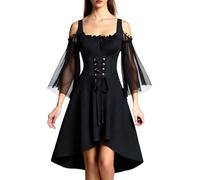 Générique Robe Halloween pour Femme DéGuisement Renaissance Motif Chauve-Souris Médiévale Fête Adulte Sexy paules Dénudées Toussaint Carnaval Drame