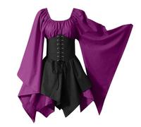 Générique Robe Halloween pour Femme Robe Femme Chic Et Elegant Manche Longue De Plage Invitée Cocktail Moulante Glamour Mi Coton Chic Demoiselle d'honneur Ceremonie Ropa 2#Viola XXL