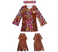 Générique Robe Hippie des années 70 pour Fille Costume Hippie Girl Robe Flower Power Reggae Festival déguisements de Carnaval Costume de fête à thème des années 60