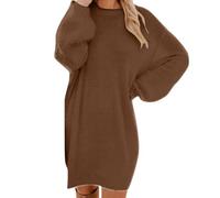 Générique Robe Hiver Femme Décontracté Pull Chic Et Elegant Longue Manche Mode Robe Pull Col Rond Automne Hiver Chaud Tricot Tunique Couleur Unie Chaude Dress Grande Taille Jupe