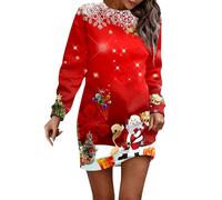 Générique Robe Hiver Femme Pull De Noël Tenue pour Femmes Laine Laide Imprimée Noire Cocktail Et Fête Noel À Manches Longues Automne Rouge-C L