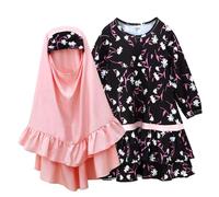 Générique Robe Islamique À Col Rond pour Garçon Fille Abaya Caftan Turque Arabe Vêtements Islamiques Modeste Dubaï Aïd Manches Longues Qamis Thobe Djellaba Quamis Musulman (Le Noir,12-24 Mois)