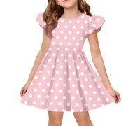 Générique Robe légère à Manches Papillons et insertions - Col Rond, Silhouette A-Line avec imprimé Tendance et gai.(3-Rose,9-10 Ans)