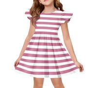 Générique Robe légère à Manches Papillons et insertions - Col Rond, Silhouette A-Line avec imprimé Tendance et gai.(1-Rose,3-4 Ans)