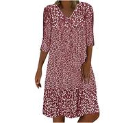 Générique Robe Legere Femme été Fluide Col V Dress Tunique Chic Et Elegant Fête Cocktail Mini Shirt Dress sans Manches Imprimé Floral Bohème Grande Taille Pas Cher Mini Jupe De Plage Robe