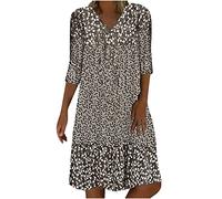 Générique Robe Legere Femme été Fluide Col V Dress Tunique Chic Et Elegant Fête Cocktail Mini Shirt Dress sans Manches Imprimé Floral Bohème Grande Taille Pas Cher Mini Jupe De Plage Robe