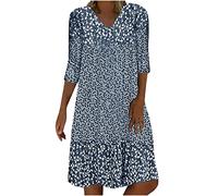 Générique Robe Legere Femme été Fluide Col V Dress Tunique Chic Et Elegant Fête Cocktail Mini Shirt Dress sans Manches Imprimé Floral Bohème Grande Taille Pas Cher Mini Jupe De Plage Robe