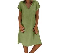 Générique Robe Lin Ete Femme Mi Longue Femmes Tank Robe de Travail Chic et Elegant Décontractée Couleur Unie Manche Courte Paire avec Jupe Vêtements Femme Cotton en Line Chemise Maxi Robes De Soie