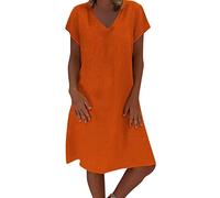Générique Robe Lin Ete Femme Mi Longue Femmes Tank Robe de Travail Chic et Elegant Décontractée Couleur Unie Manche Courte Paire avec Jupe Vêtements Femme Cotton en Line Chemise Maxi Robes De Soie