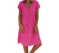 Générique Robe Lin Ete Femme Mi Longue Femmes Tank Robe de Travail Chic et Elegant Décontractée Couleur Unie Manche Courte Large Robes Plage Femme Cotton en Line Chemise Maxi Robes De Soie Pas Cher